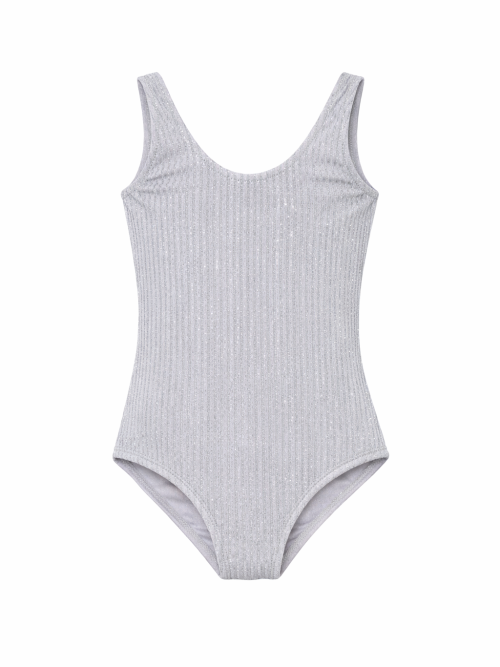 Hera Grey Kids Swimsuit With Silver Stripes Details