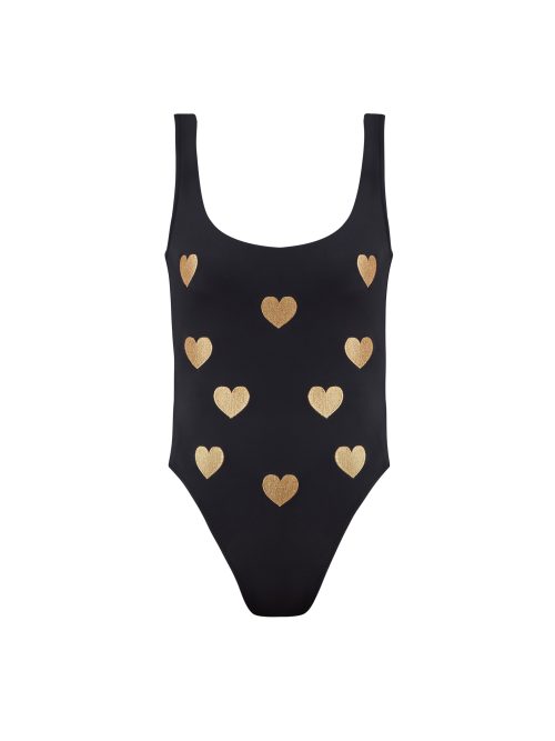 Amora Black Kids Swimsuit With Gold Embroidery Details