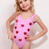 Lovekini Amora Pink Kids Swimsuit With Red Embroidery Details