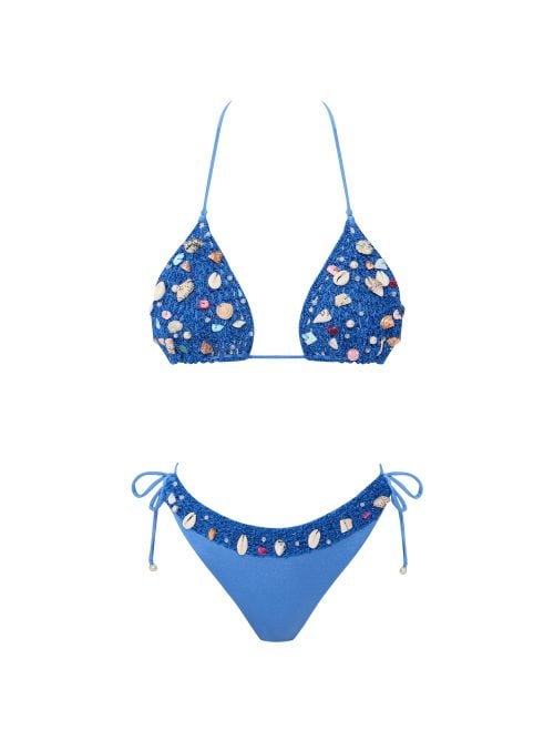 Lovekini Larisa Blue Bikini With Handmade Macrame And Seashell Details