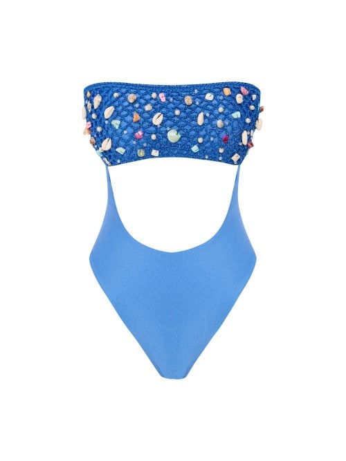 Lovekini Larisa Blue Swimsuit With Handmade Macrame And Seashell Details