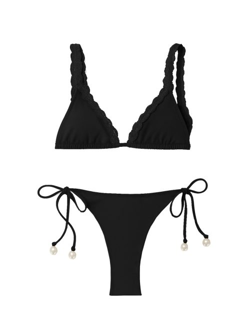 Marilla Black Bikini – Macrame Details & Pearl