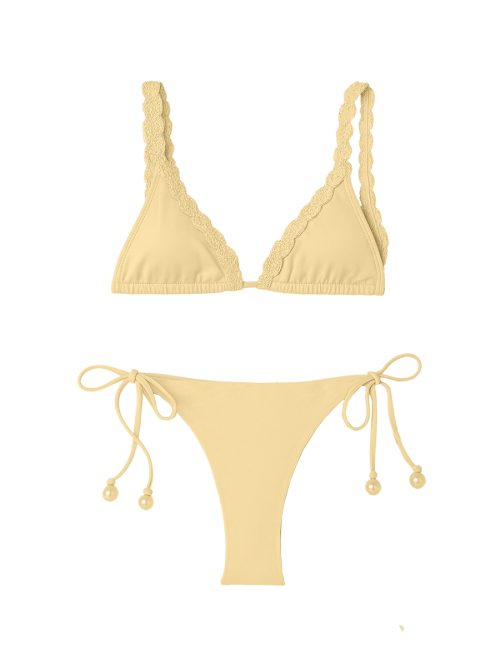 Marilla Yellow Bikini – Macrame Details & Pearl