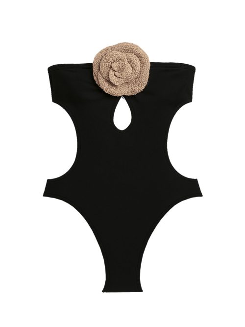 Rosalia Black Swimsuit Handmade Macrame Beige Rose