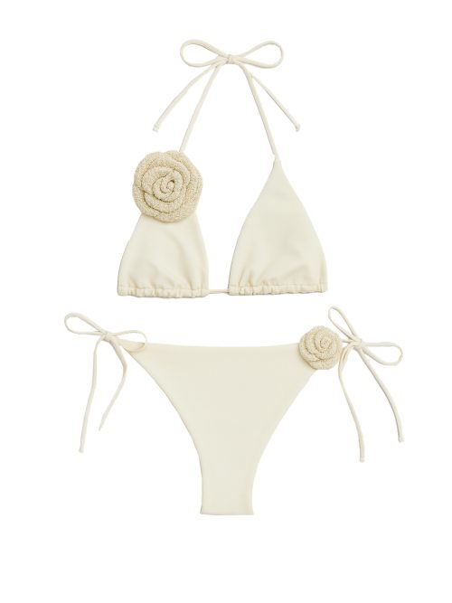 Rosalia White Triangle Bikini With Handmade Macrame White Rose